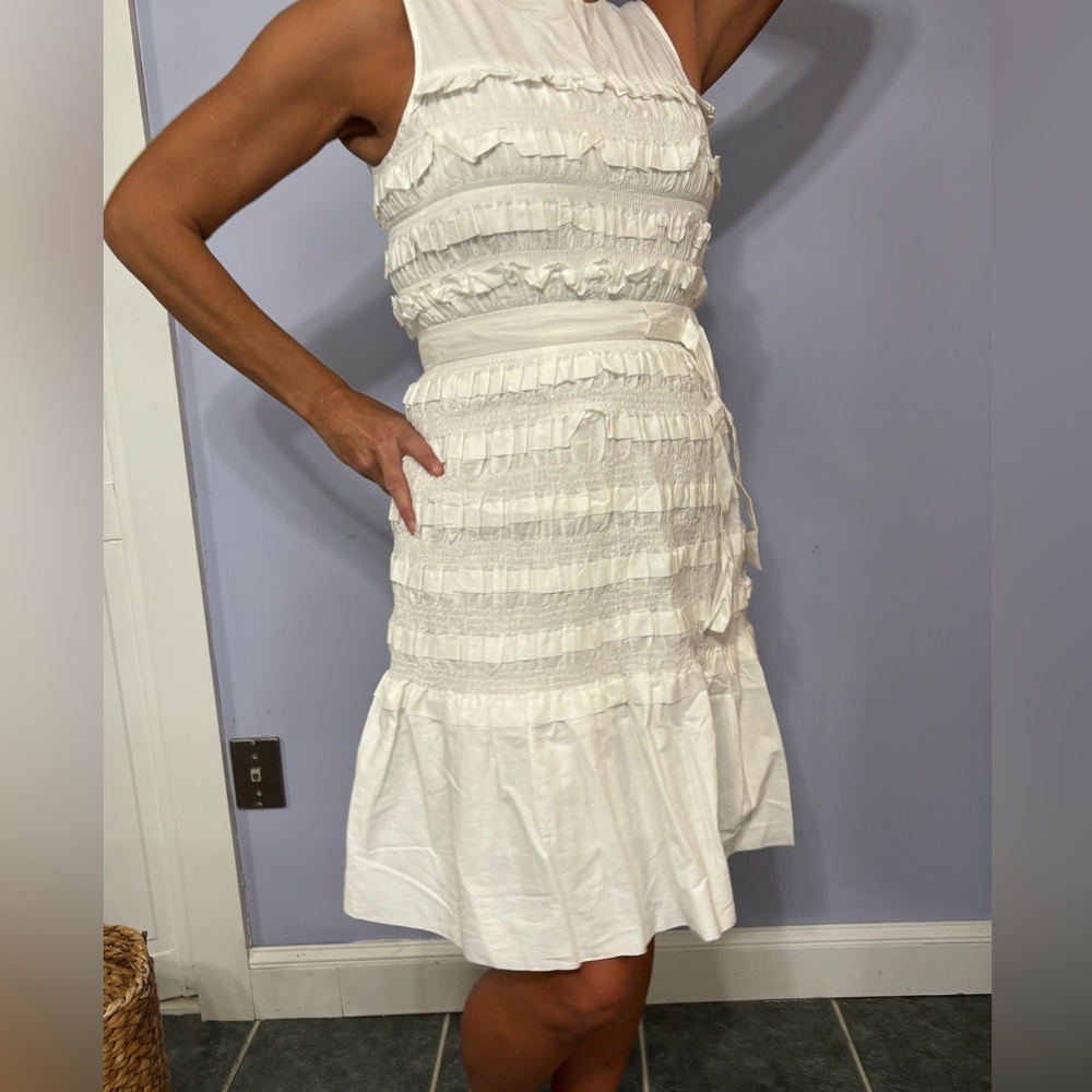 French Connection White cream Ruffles bow knee length Dress 10 NWT wedding party